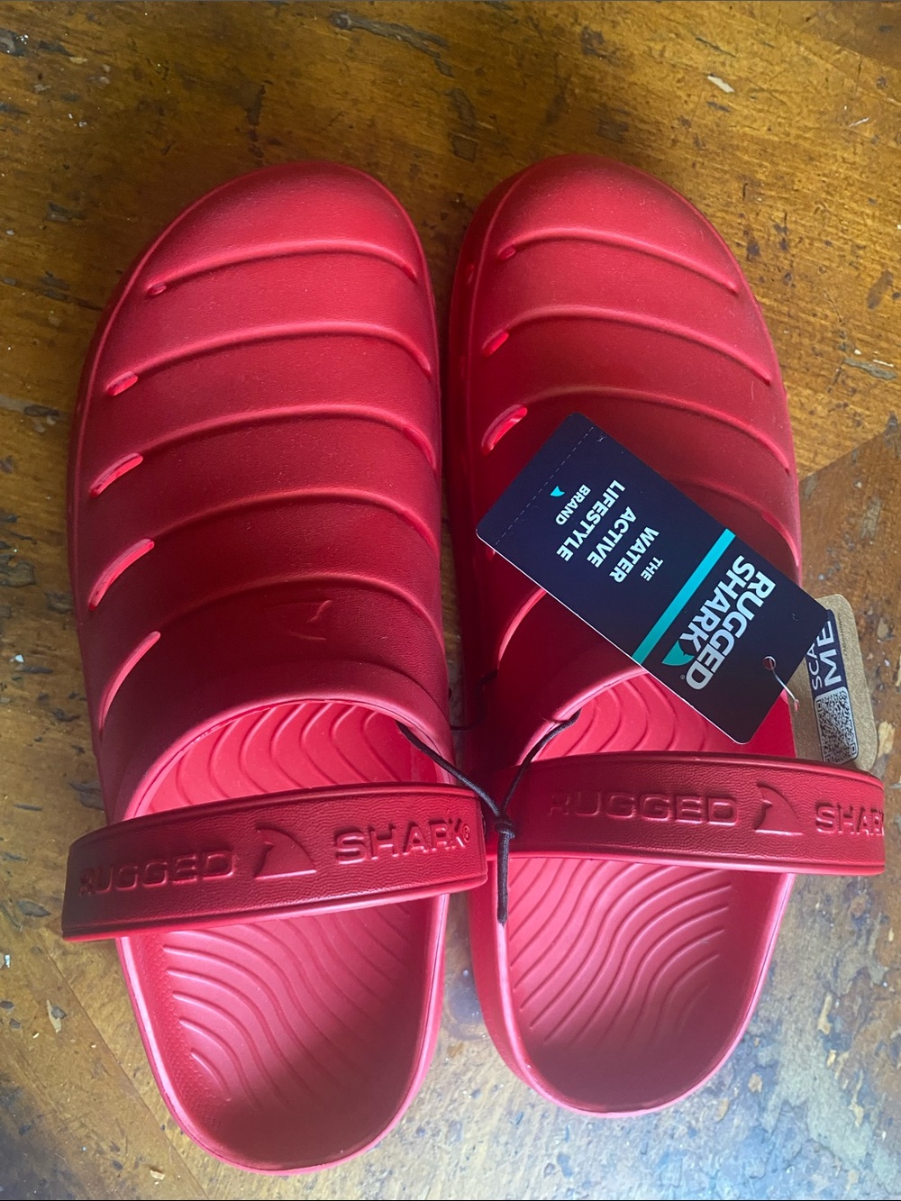 Rugged Shark Red Slip-On Water-Resistant Sandals /gardening pool etc Unisex